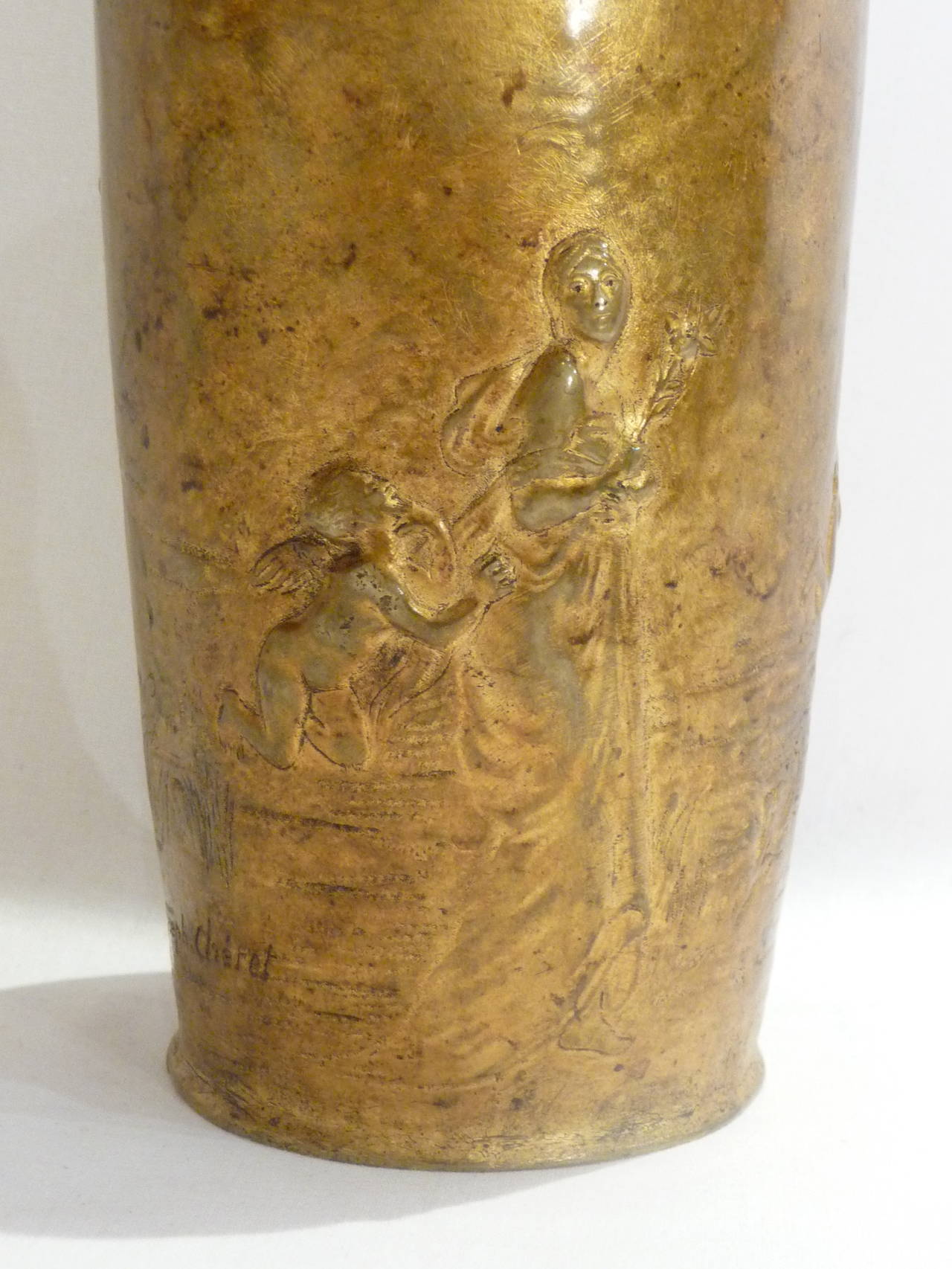 Gustave Joseph Cheret, Art Nouveau Patinated Bronze Vase, Signed In Good Condition In Monte Carlo, MC