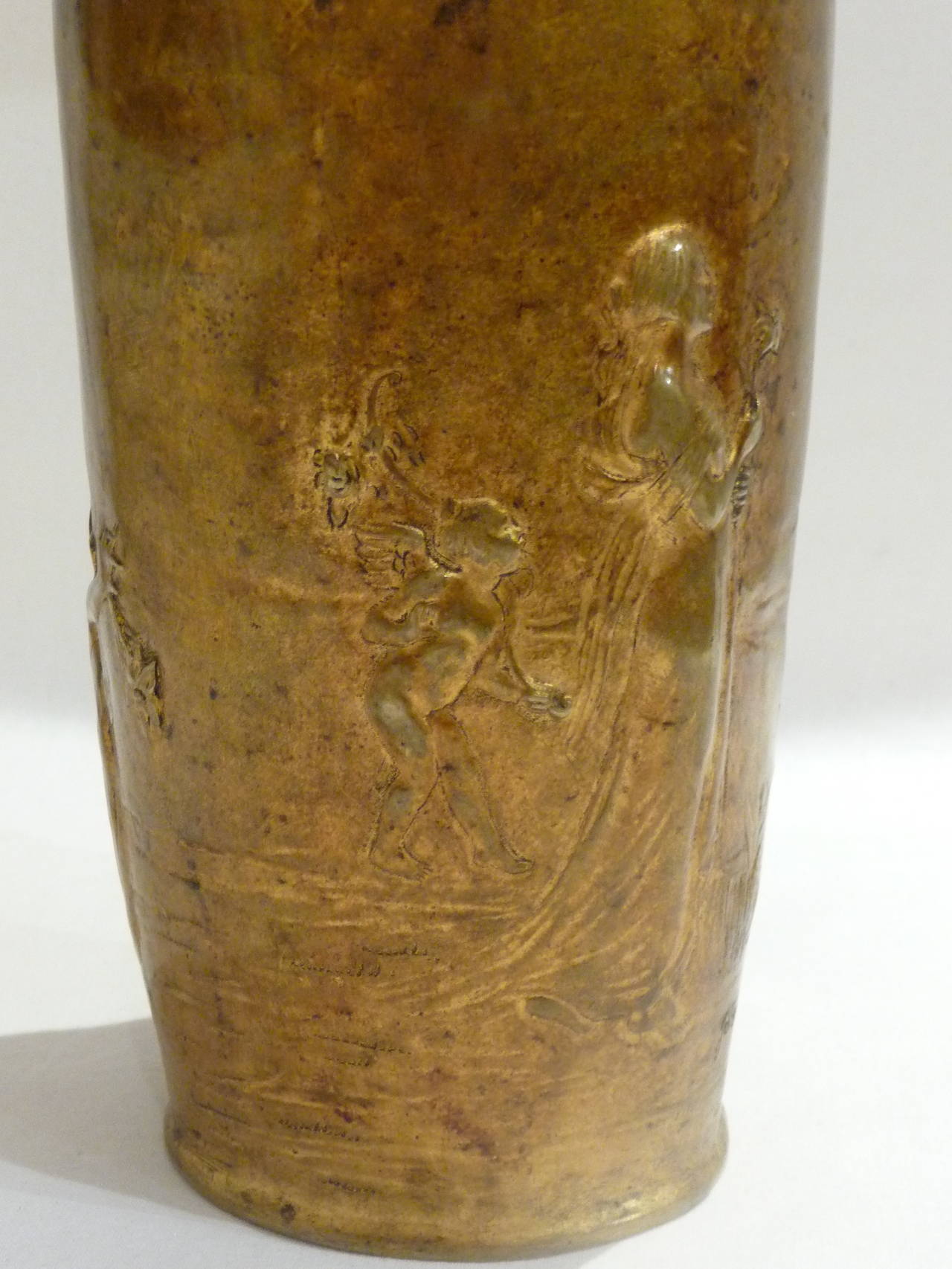 French Gustave Joseph Cheret, Art Nouveau Patinated Bronze Vase, Signed