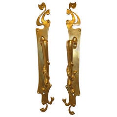 A Pair of Gilt Bronze Door Handles for Store, Original Patina