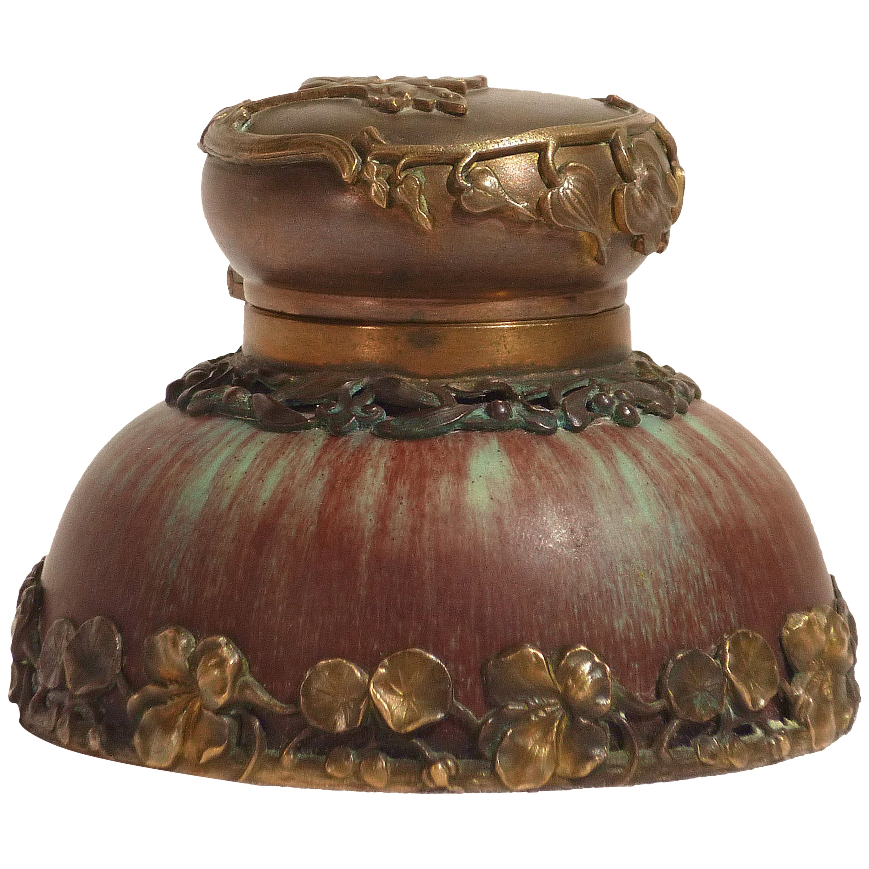 Eugene Baudin, Art Nouveau Ceramic Inkwell, Signed For Sale