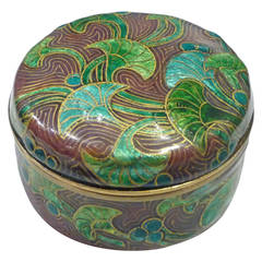 Art Nouveau Enameled Copper Box Decorated with Papyrus Leaves