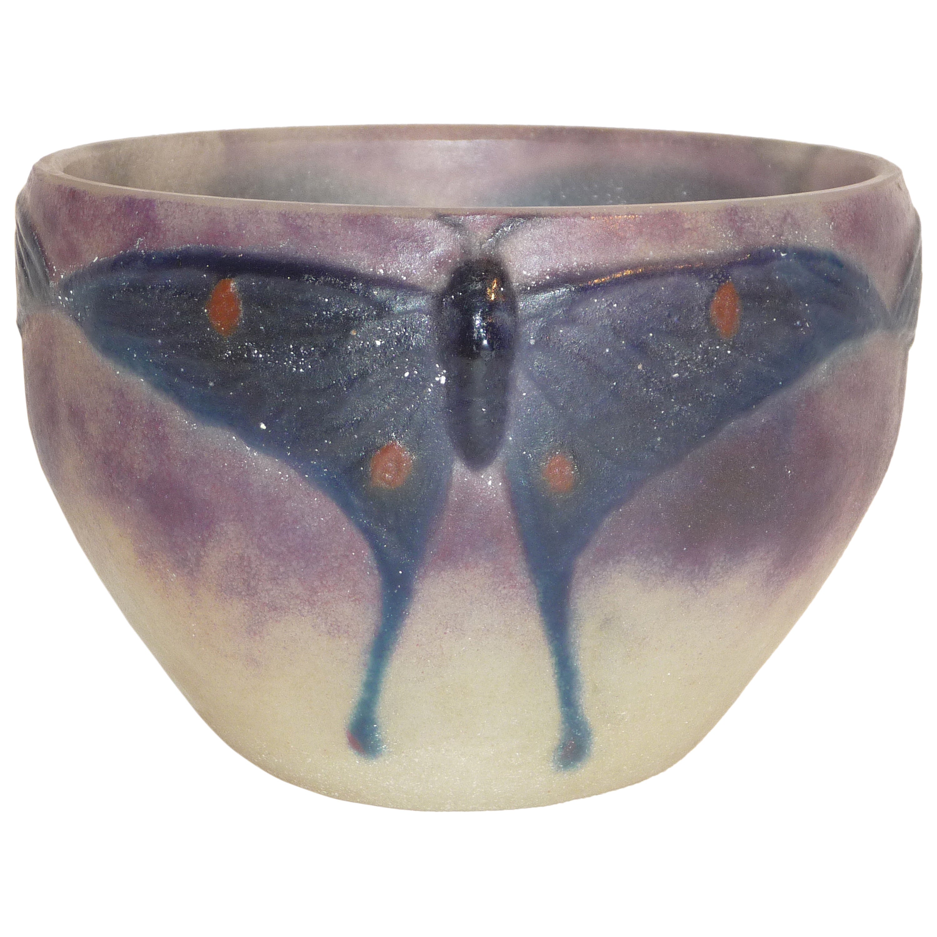 Argy Rousseau Art Nouveau Vase "Papillons" 1915, Signed For Sale