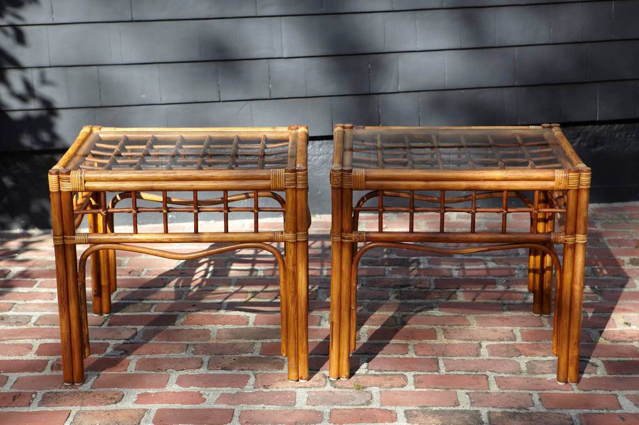 Pair of Vintage Rattan Side Tables in the Style of Franco Albini 1