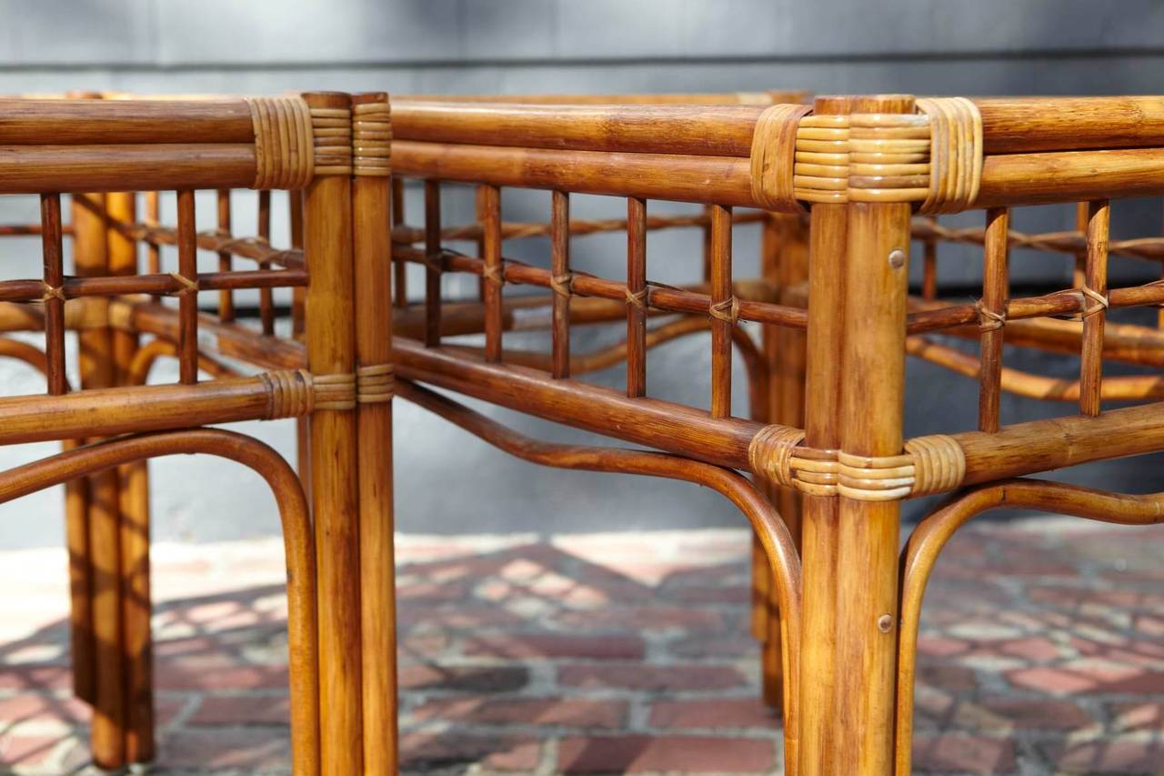 American Pair of Vintage Rattan Side Tables in the Style of Franco Albini