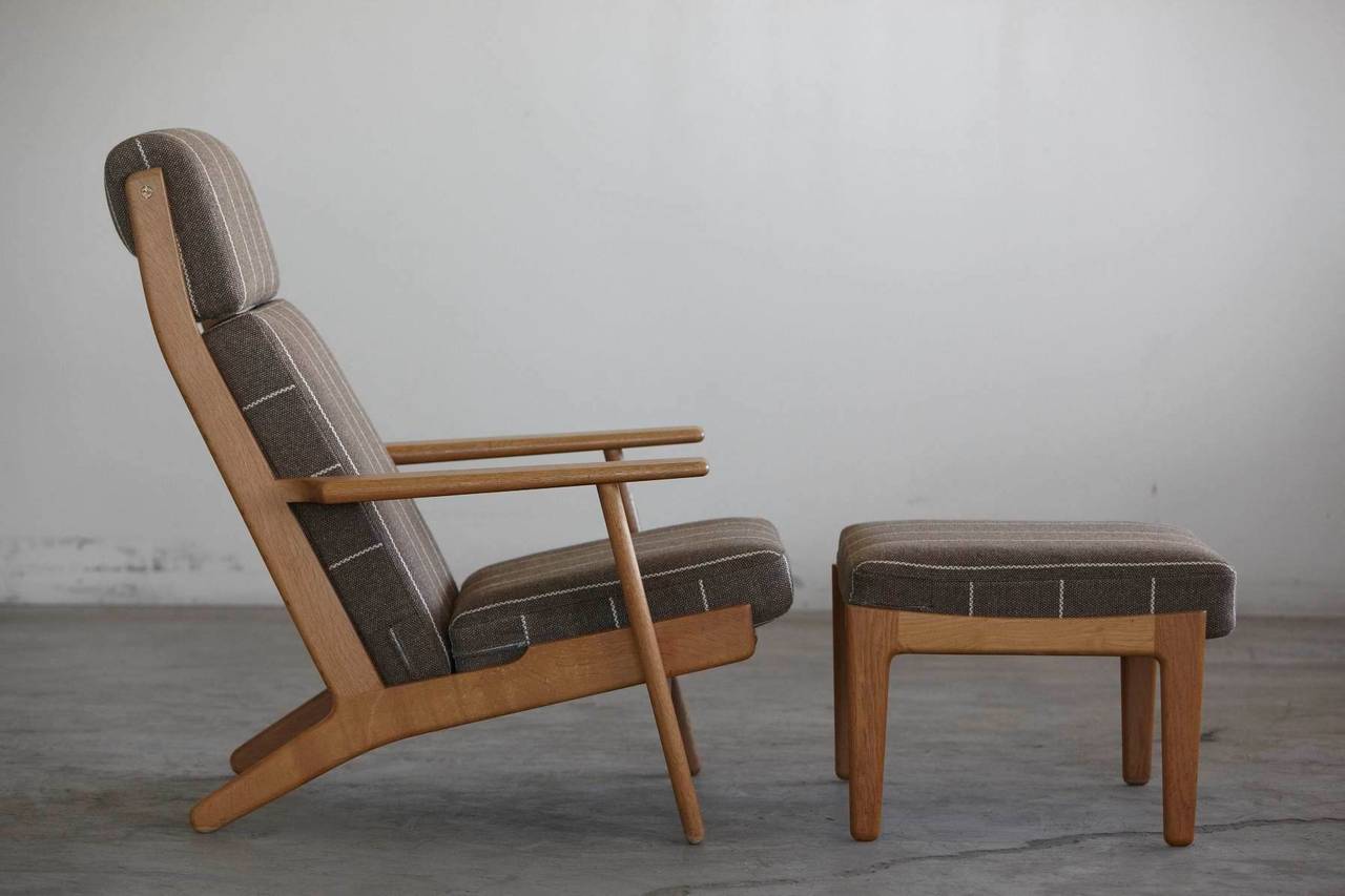 Scandinavian Modern Hans J. Wegner High Back Chair and Ottoman Model GE290