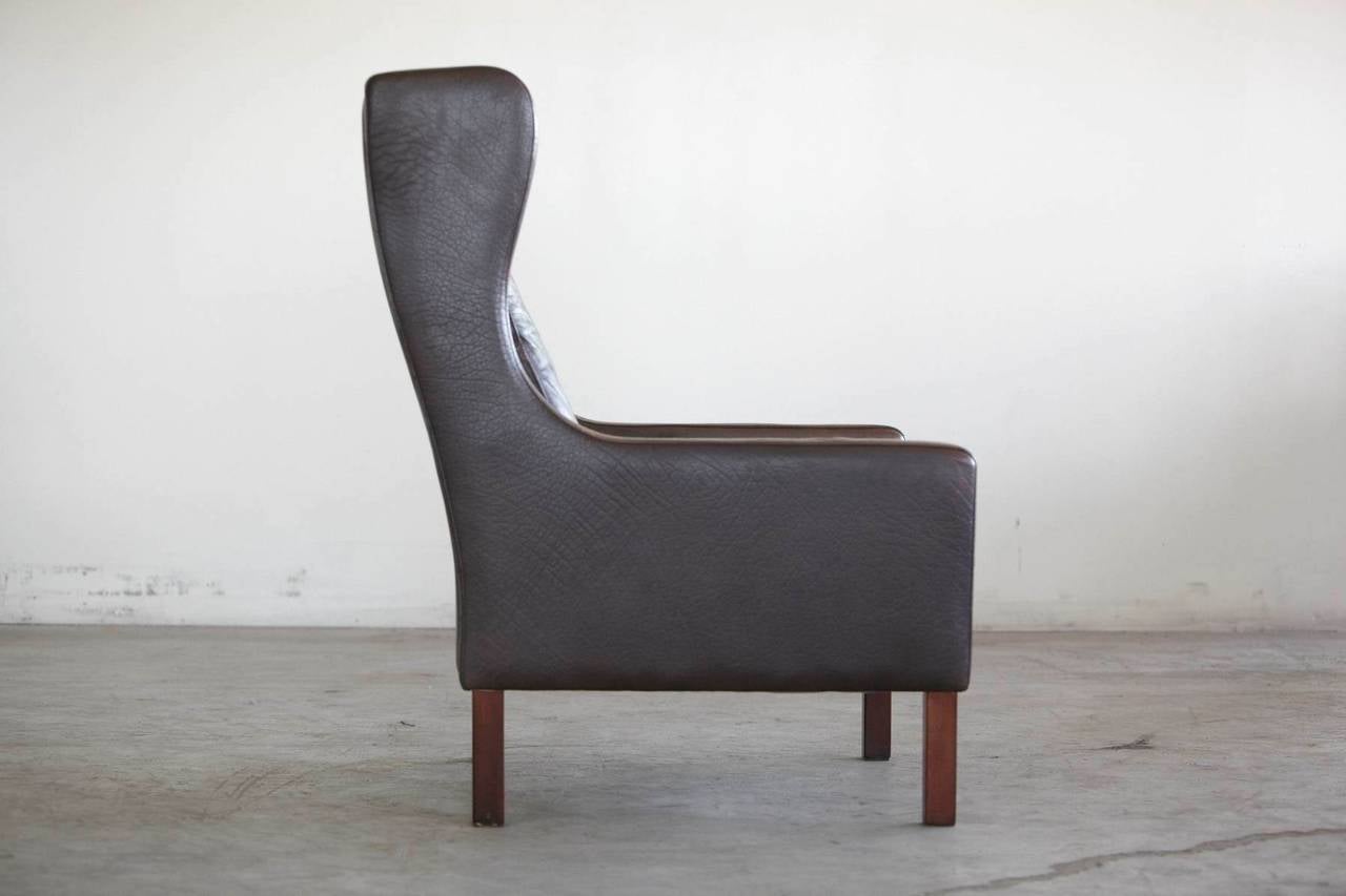 Scandinavian Modern Classic Børge Mogensen Style Leather Wingback Chair