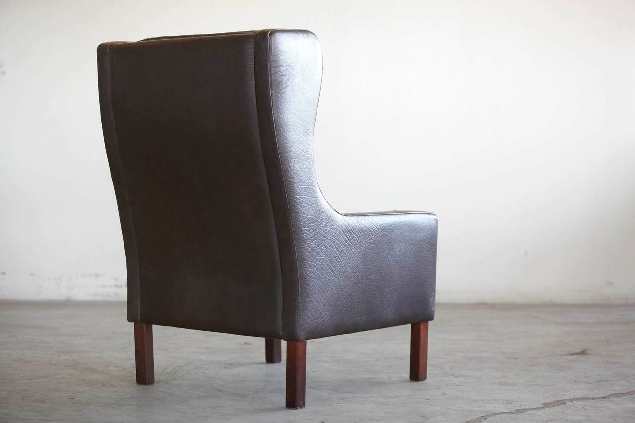 Danish Classic Børge Mogensen Style Leather Wingback Chair