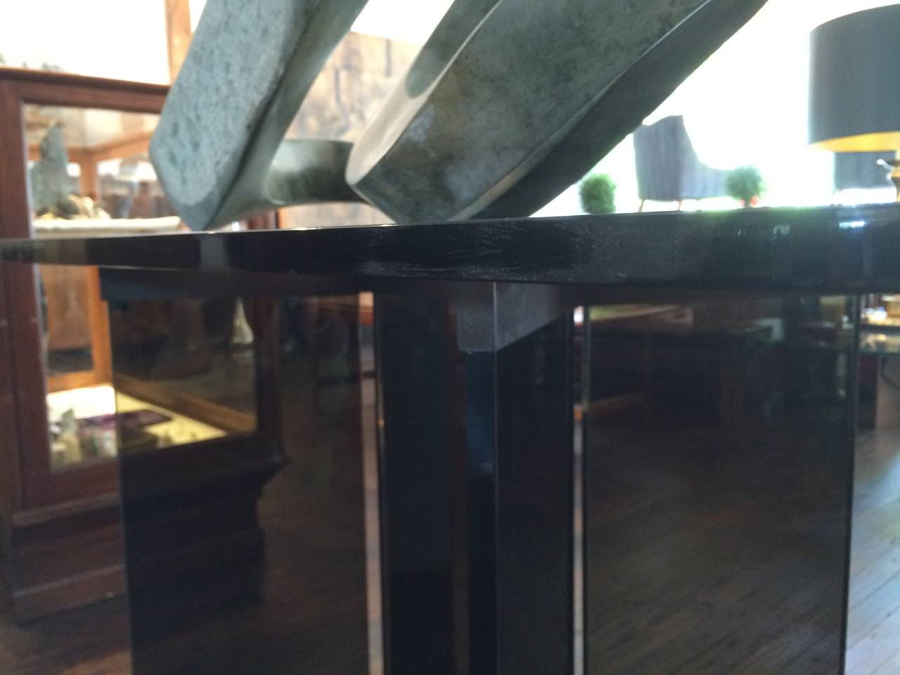American Smoked Glass and Brass Dining or Center Table