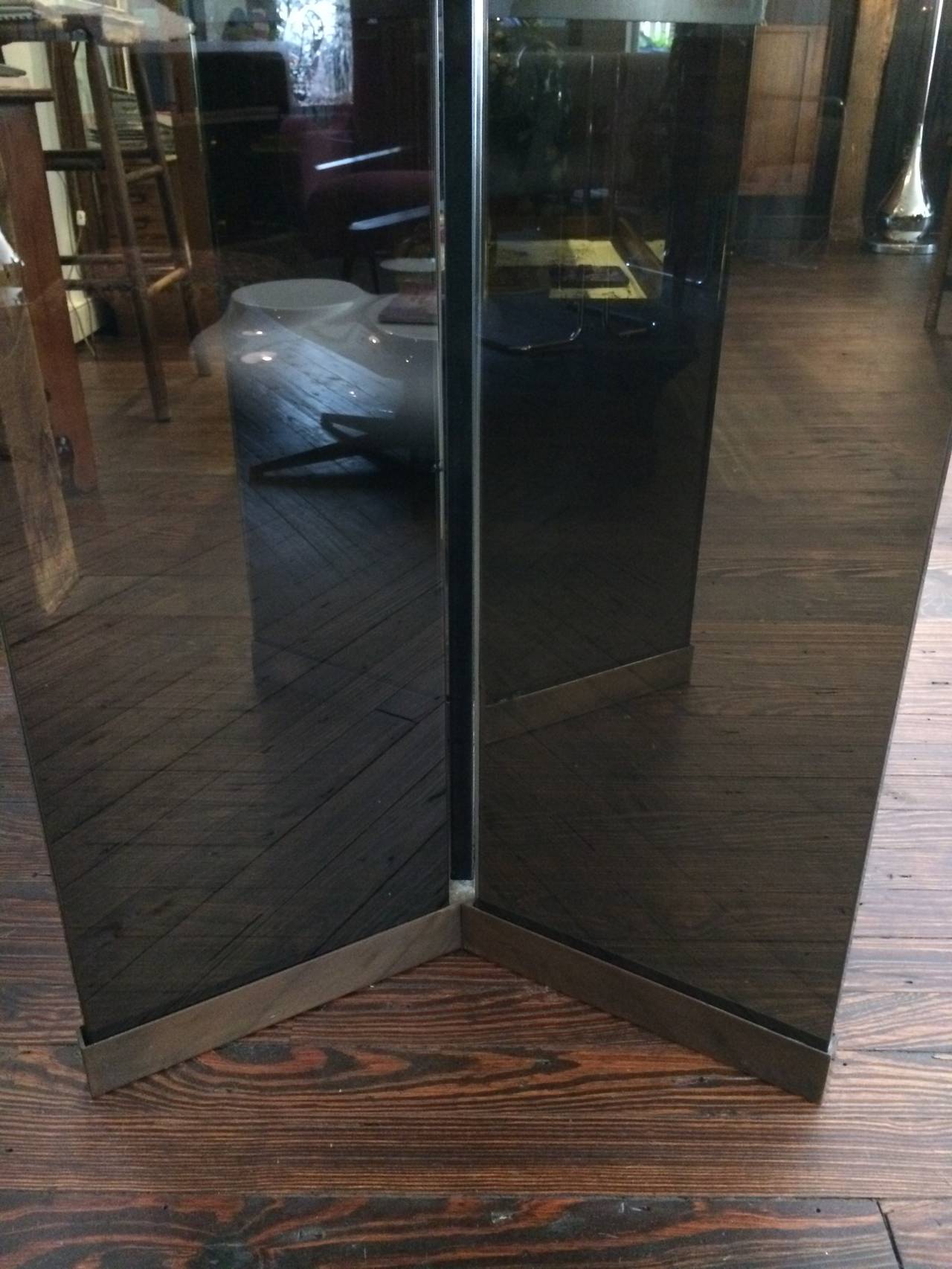 Smoked Glass and Brass Dining or Center Table In Good Condition In Manhattan, NY