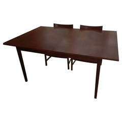 Danish Midcentury Walnut Dining Table with Six Matching Walnut Chairs