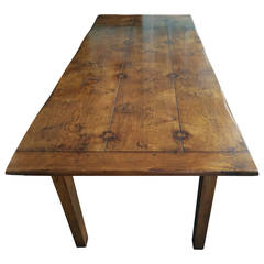 19th Century French Farm Table in Wide Plank Chestnut Wood