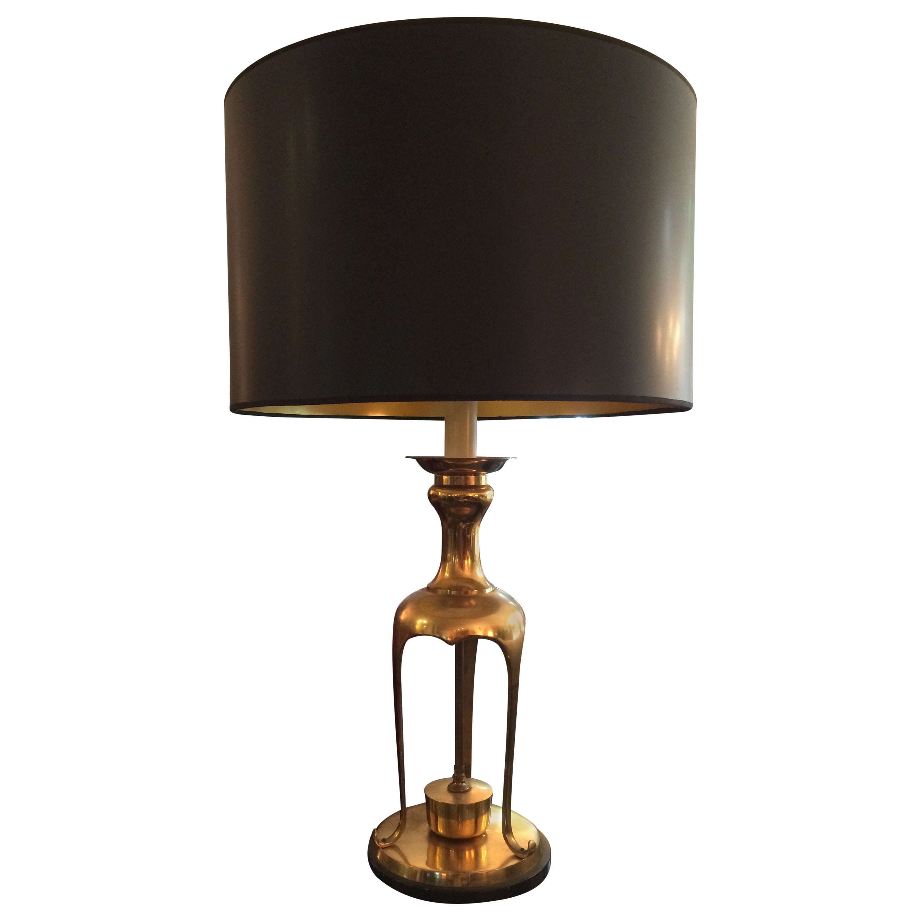 Single Large Solid Brass Table Lamp For Sale