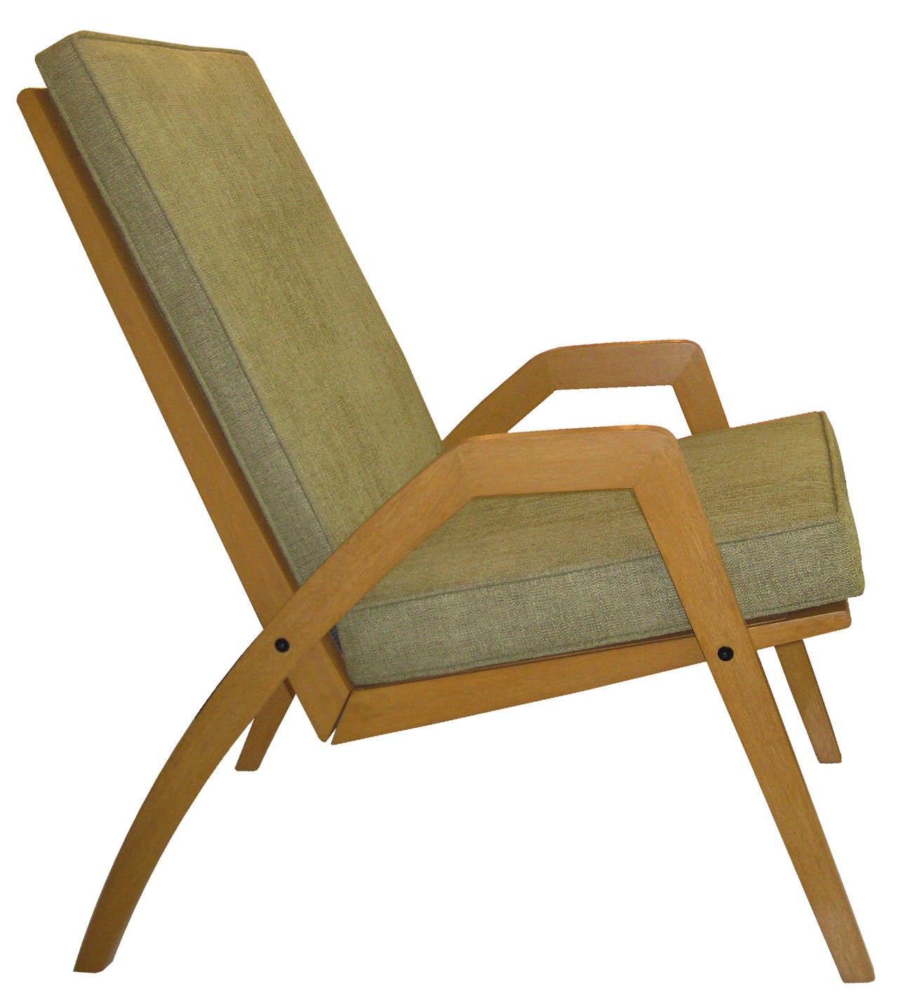 Light Oak Chair with Original Jute Webbing and Upholstery, circa 1960
