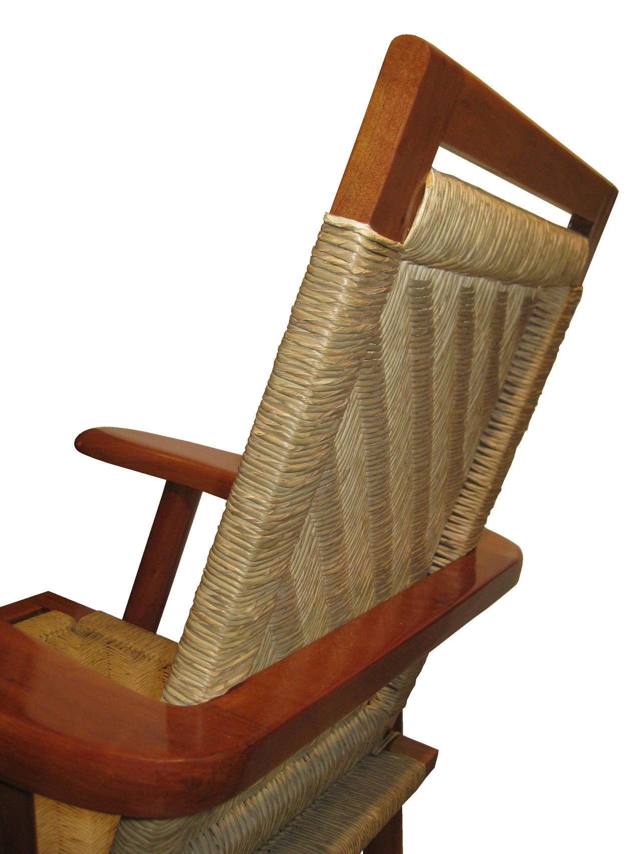 Woven Midcentury Palm and Tropical Wood Deck Chair from the Acapulco Yacht Club