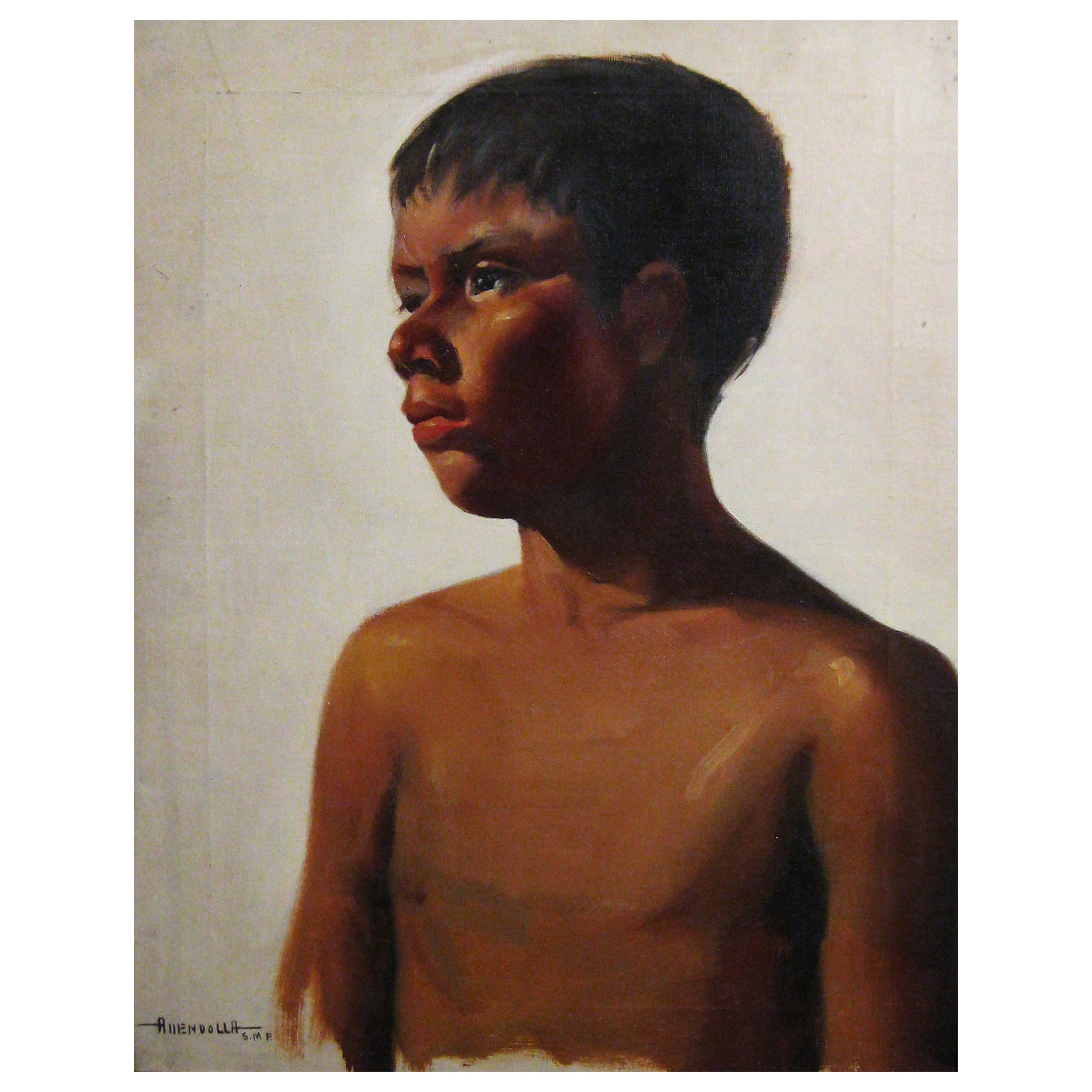 Early Portrait of an Indian Child by Luis Amendolla For Sale