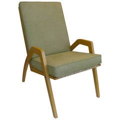 Light Oak Chair with Original Jute Webbing and Upholstery, circa 1960