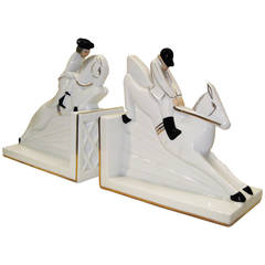 Vintage Pair of Porcelain Bookends Signed by the Atelier Robj, Paris, France, circa 1930