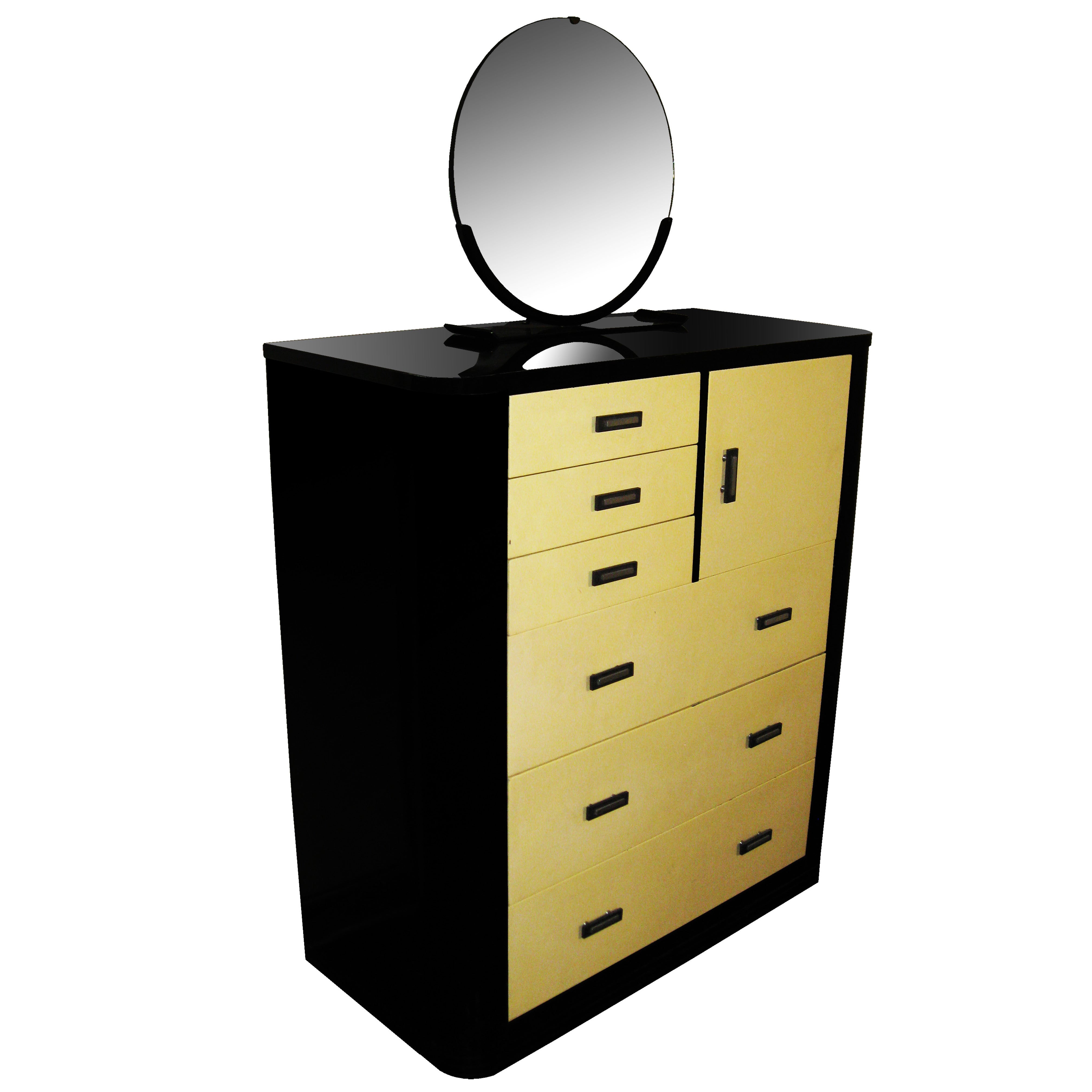 Gentleman's Dresser of Lacquered Metal with Removable Mirror, Norman Bel Geddes