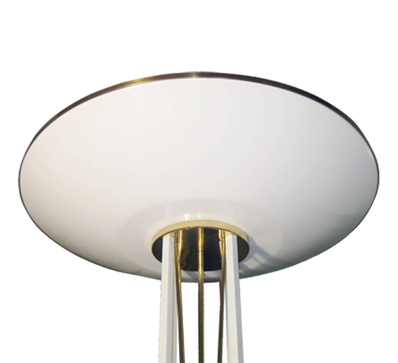 Generous, elegant lamp in lacquered white metal and brass, with halogen lighting.  This Italian firm's signature piece, circa 1970.