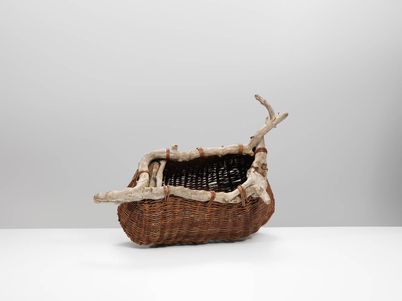 Sculptural Basket with Bog Oak and Stone by Joe Hogan Irish Basket Maker
