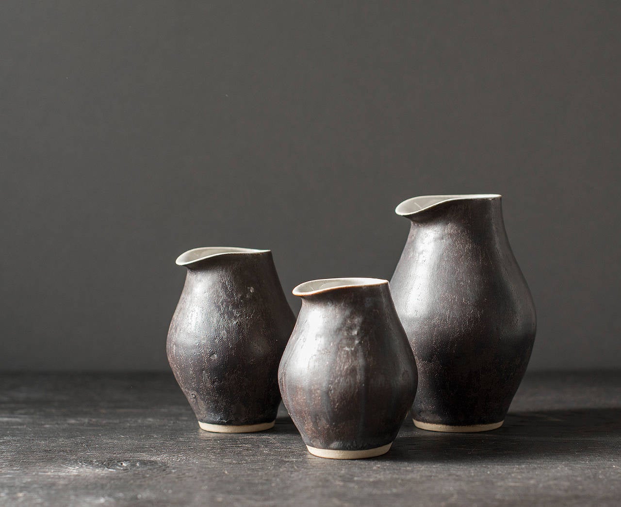 Ceramic Set of Three Black Jugs by Dame Lucie Rie