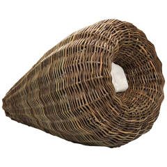 Sculptural Basket with White Rippled Stone by Joe Hogan, Irish Basket Maker