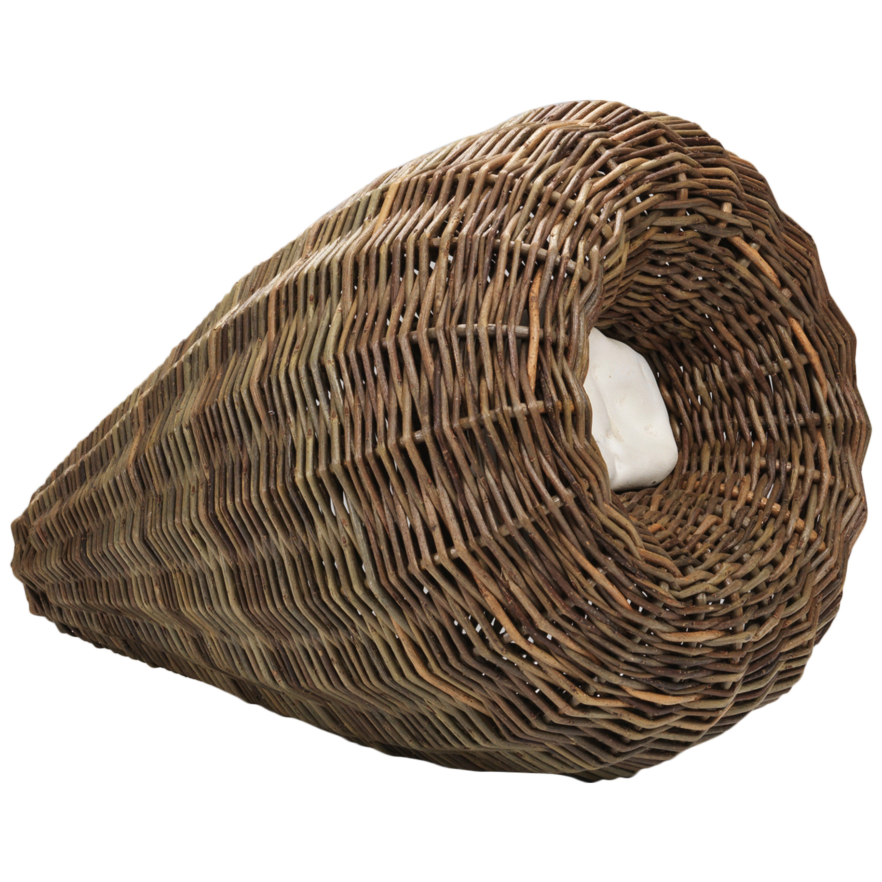 Sculptural Basket with White Rippled Stone by Joe Hogan, Irish Basket Maker For Sale