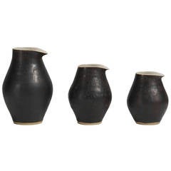 Set of Three Black Jugs by Dame Lucie Rie