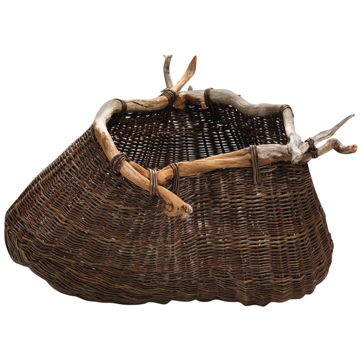 Large Sculptural Basket with Bog Oak by Joe Hogan Irish Basket Maker For Sale