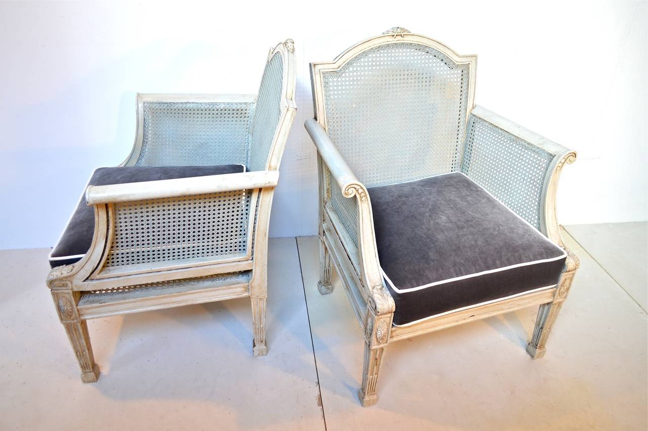 Neoclassical Revival Caned Lounge Chairs by A.H. Davenport