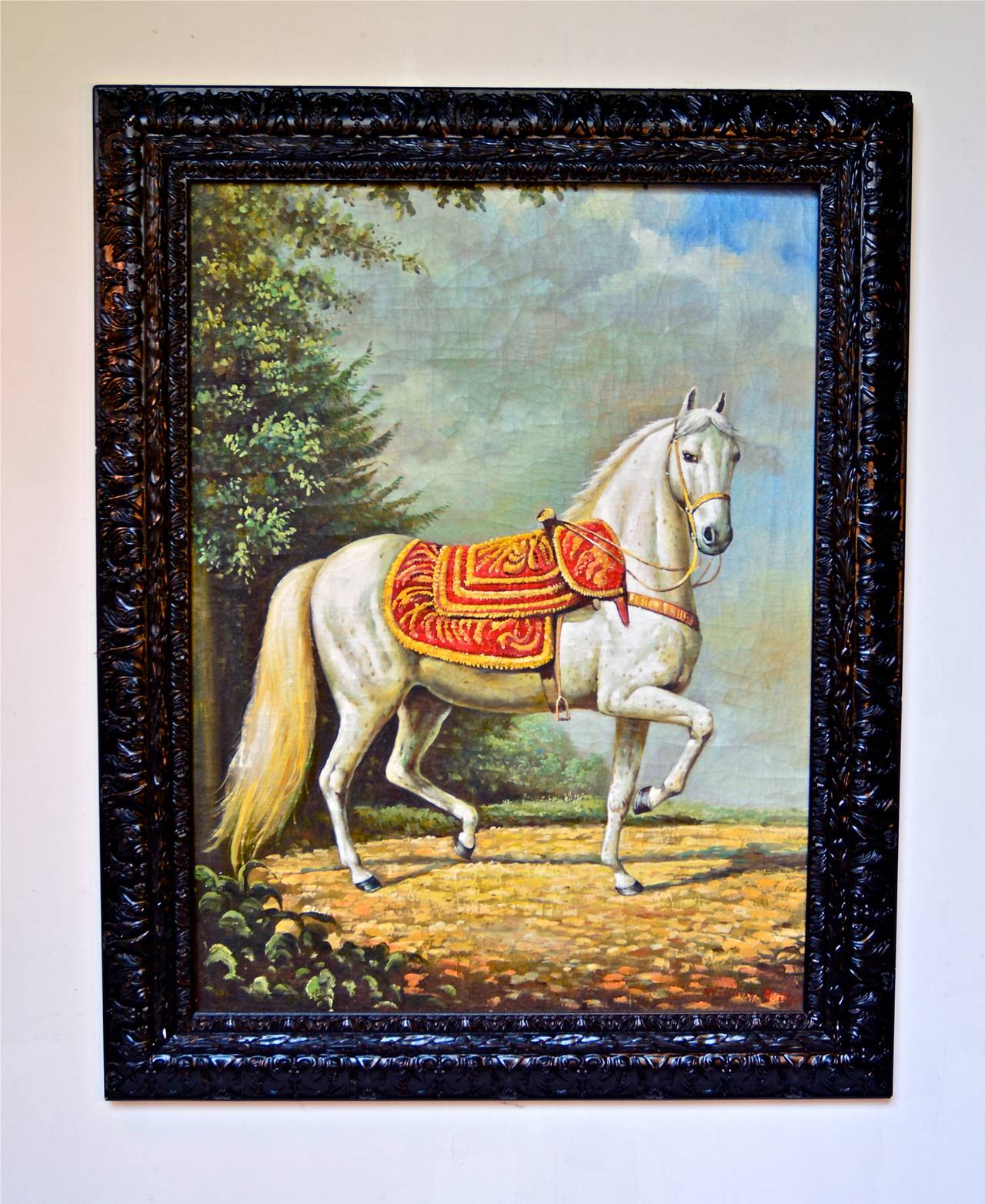 Painting of a riderless steed in the Spanish taste by William Bridge.
Oil on board housed within an ebonized frame that is not original to the work.
Signed lower right.