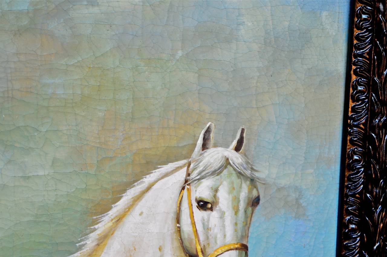 American Oil Painting on Board of a Riderless Steed in the Spanish Taste For Sale