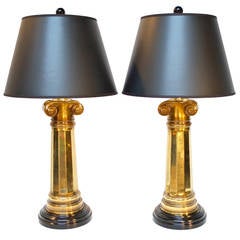 Retro Column Form Lamps of Brass Plate