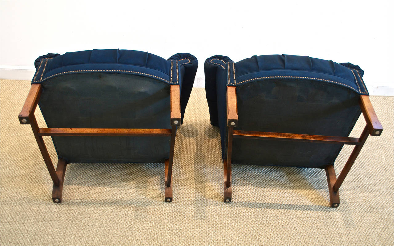 Button Tufted Club Chairs in Navy Canvas 2