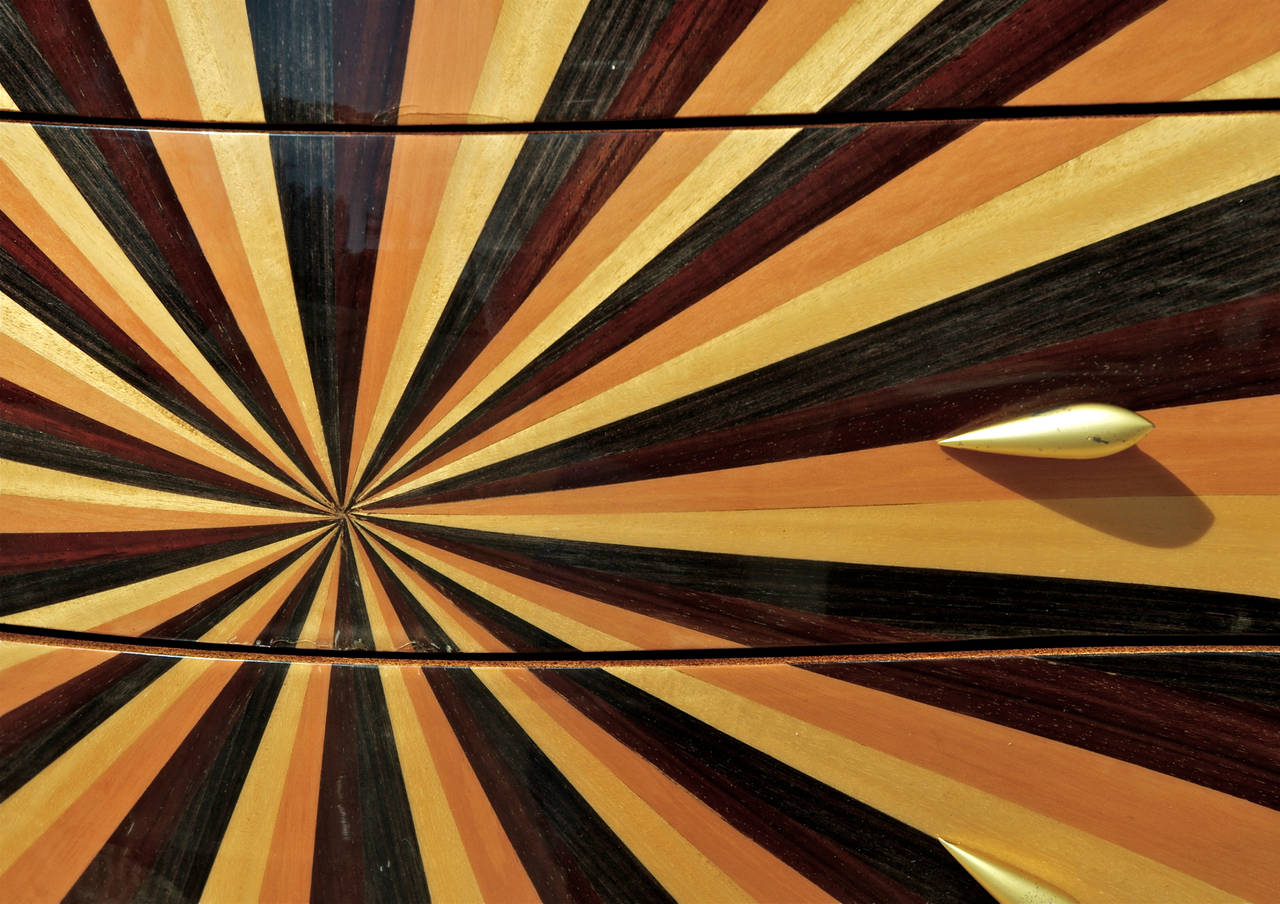 Contemporary Bombe Commode of Sunburst Marquetry For Sale