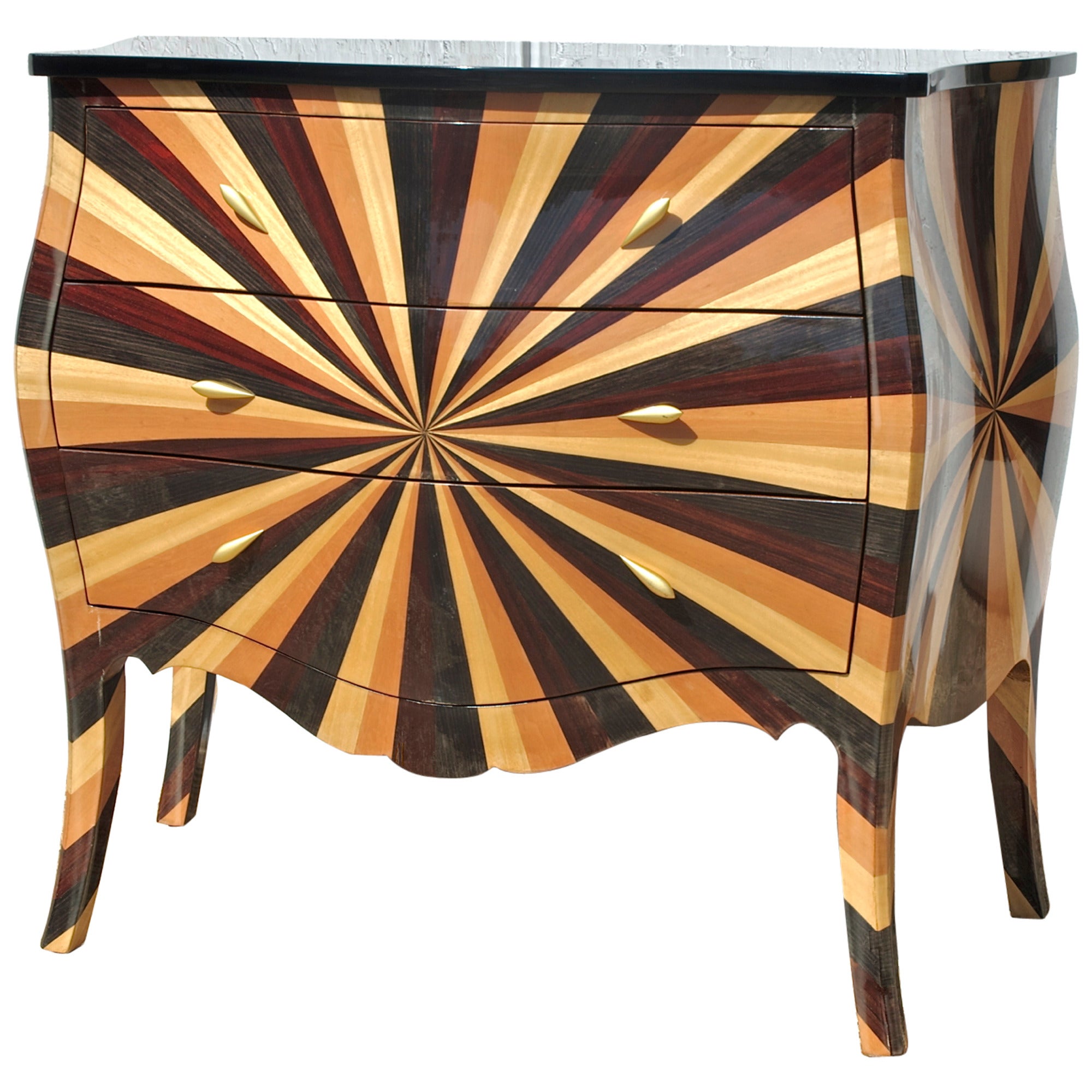 Bombe Commode of Sunburst Marquetry For Sale