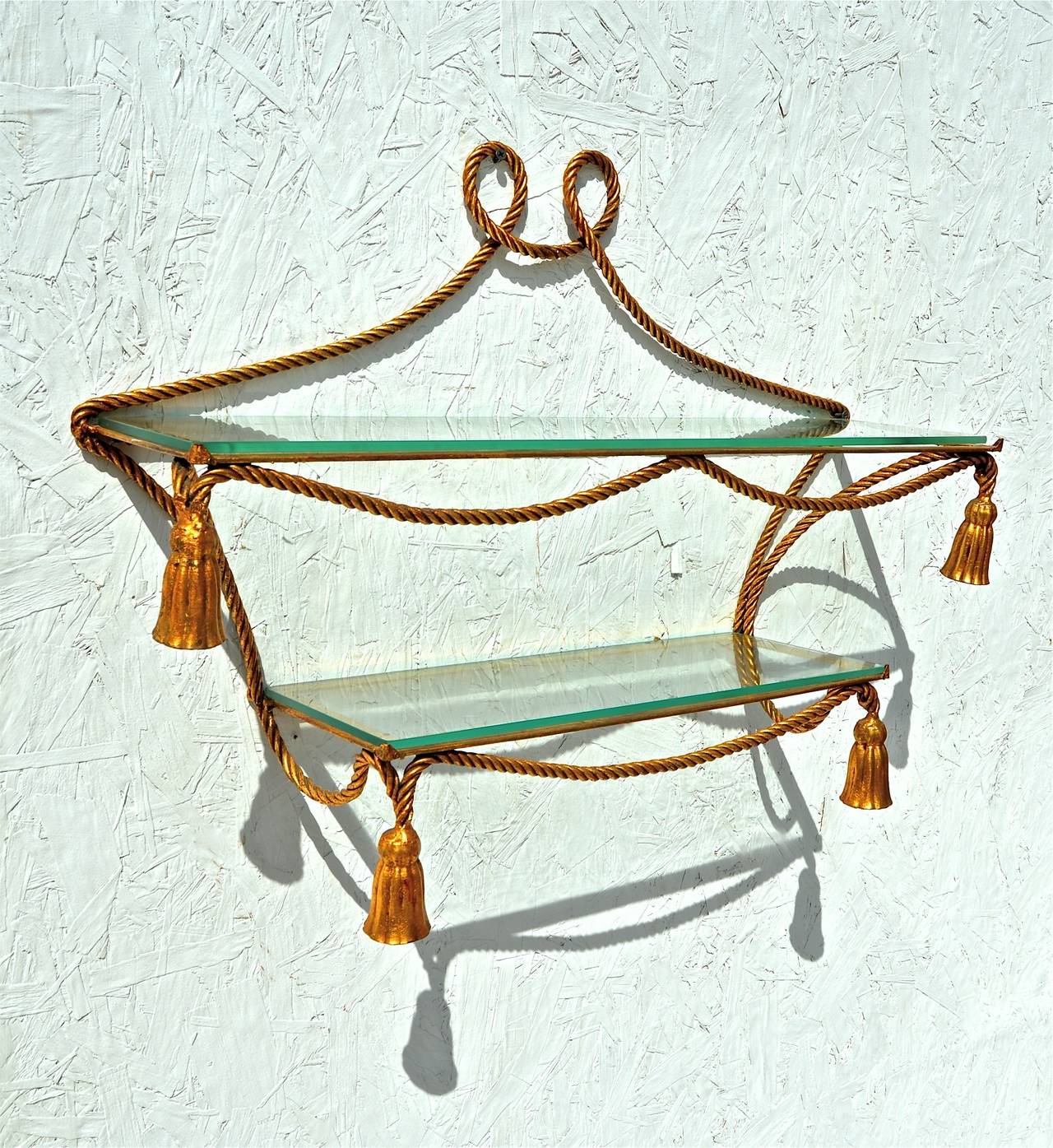 Italian Gilt Rope Form Hanging Etagere In Good Condition In Charlottesville, VA