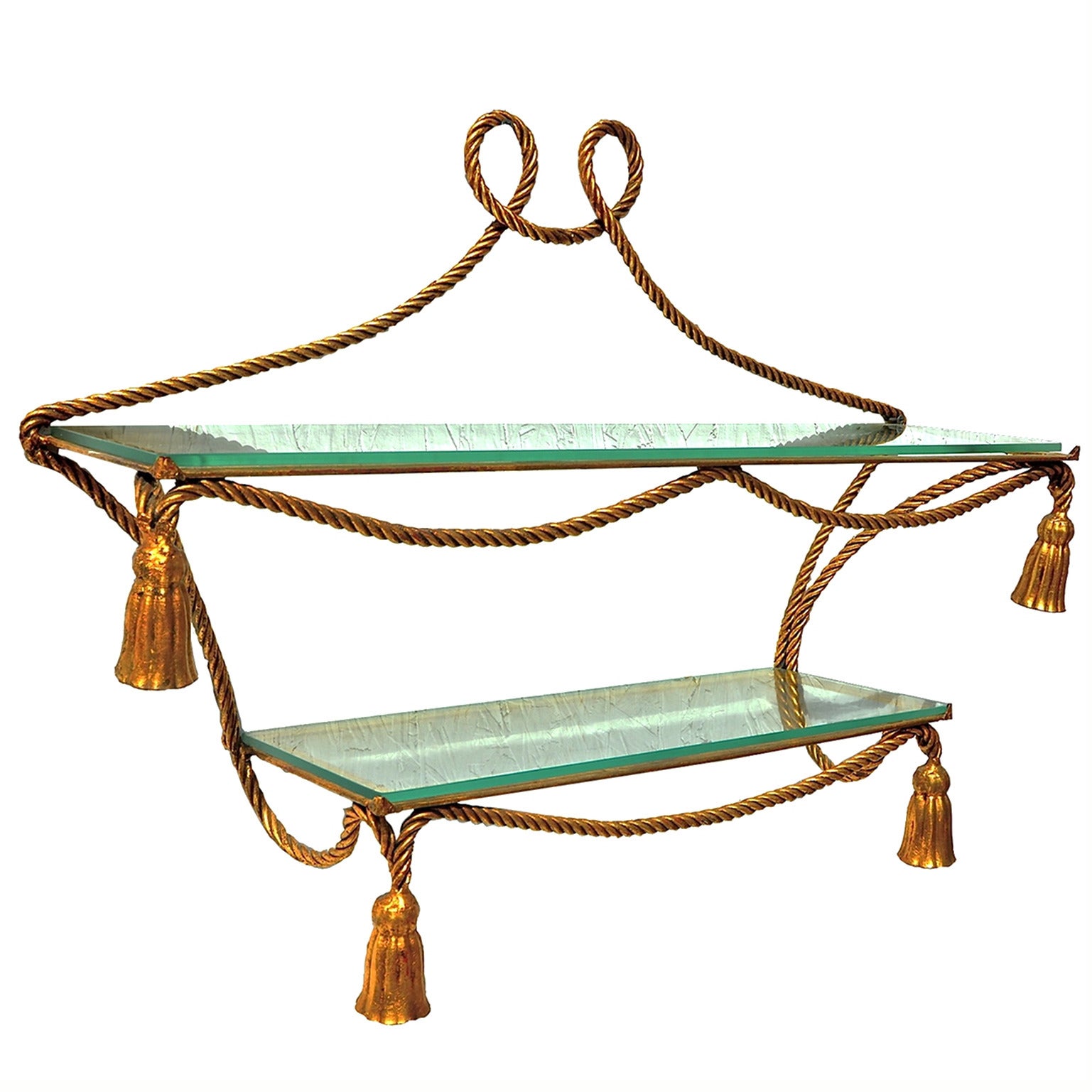 Italian Gilt Rope Form Hanging Etagere