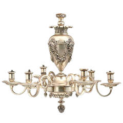 A Neoclassic Style Silvered-Metal Six-Light Chandelier Attributed to Caldwell