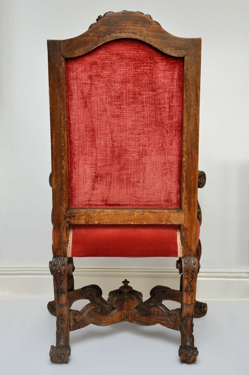 Carved Baroque Leather Armchair