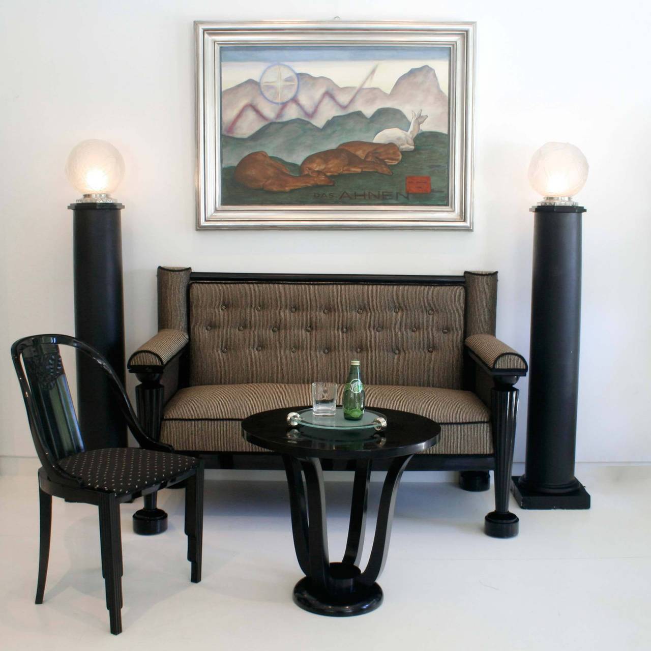 This Josef Danhauser Biedermeier sofa features ebonized fruitwood. Danhauser was the most prolific cabinetmaker of the Biedermeier period. His designs were not only known to the bourgeoisie and aristocracy in Vienna, but throughout Europe. Geometric