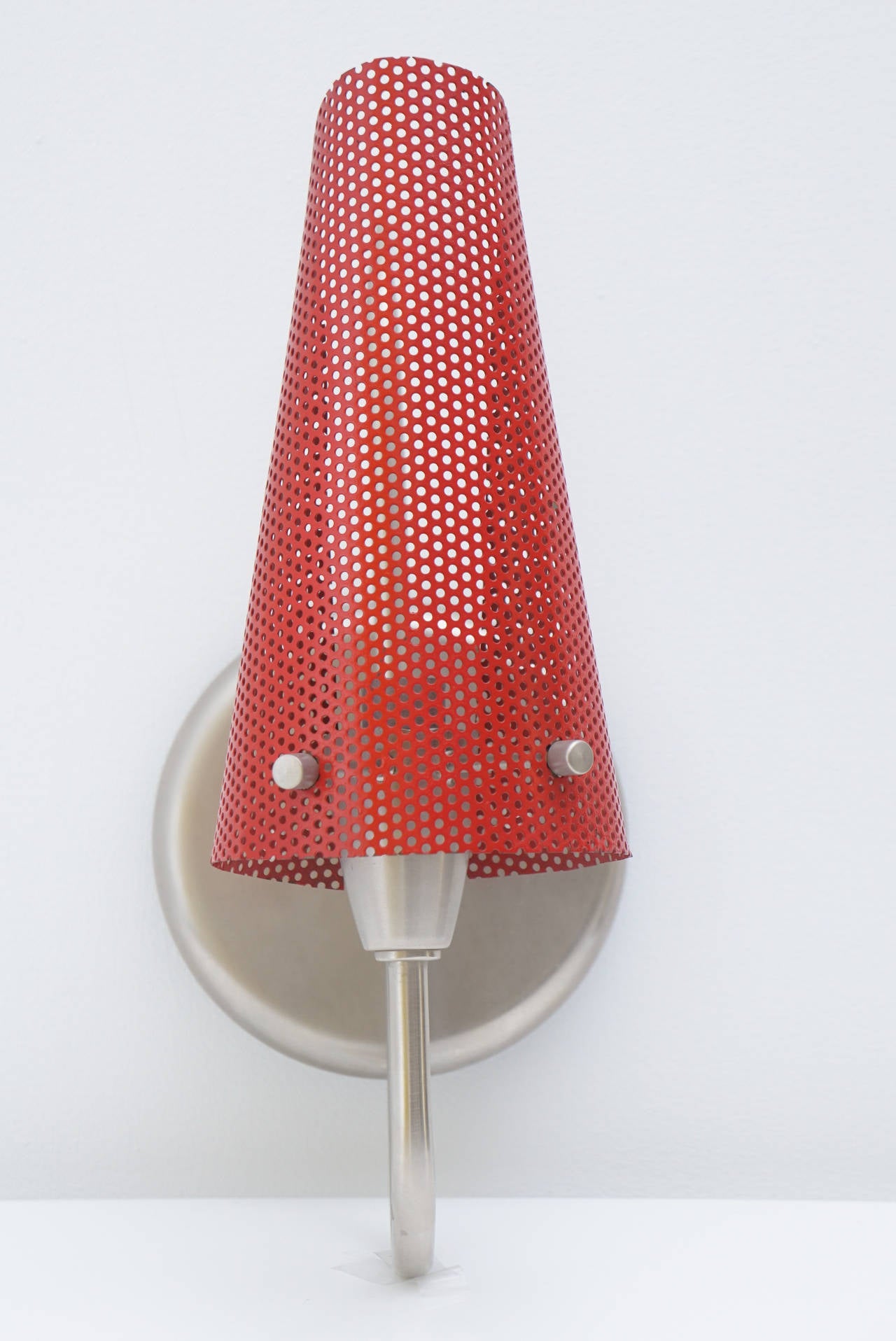 Mid-Century Modern Vintage Perforated Red Wall Sconce For Sale