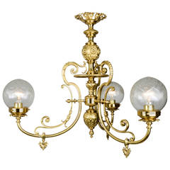 Late 19th Century Neoclassical Brass Gaslight Chandelier