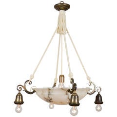 Five-Light Neoclassical Style Alabaster Bowl Chandelier