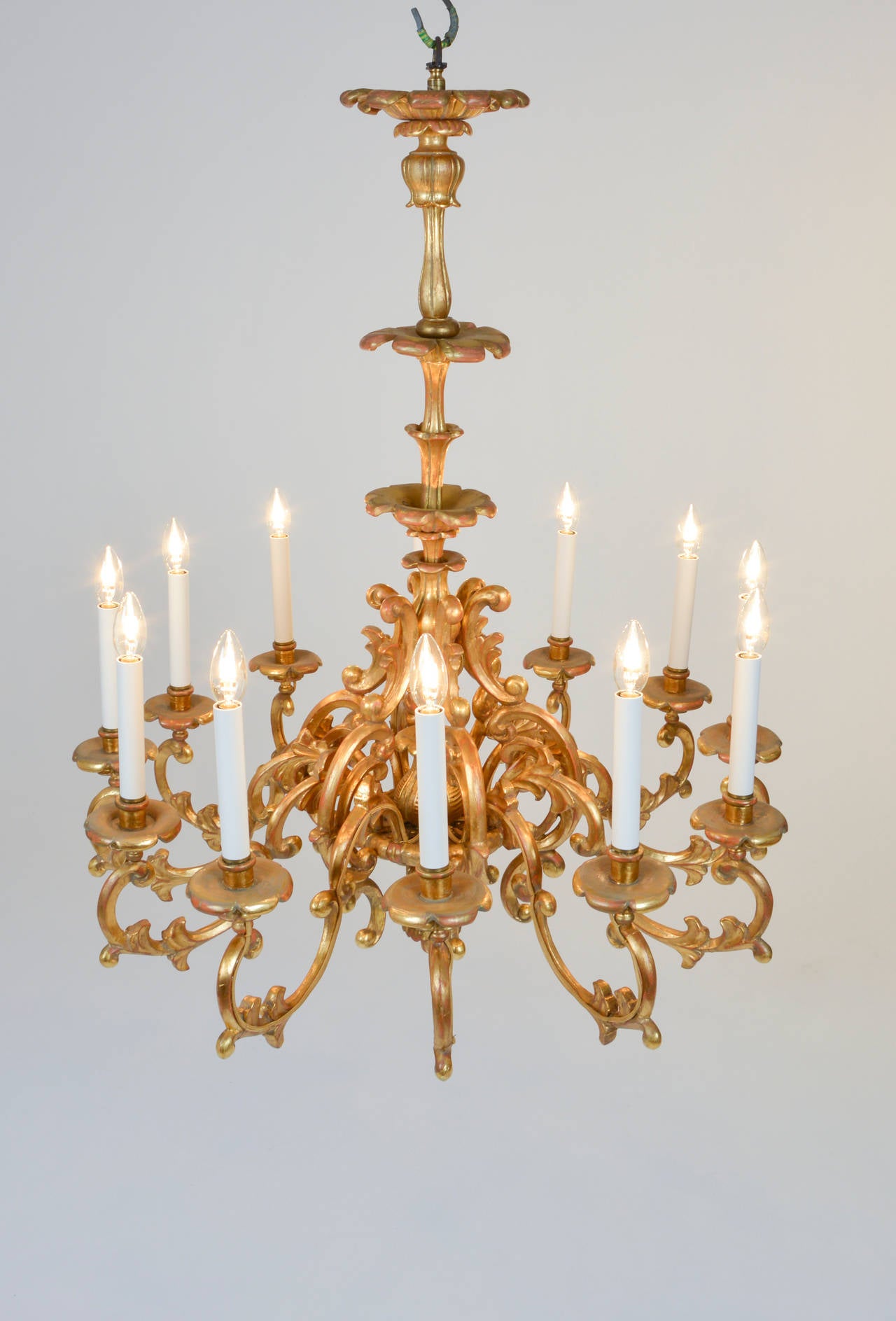 Austrian Baroque Style Twelve-Light Giltwood Chandelier For Sale