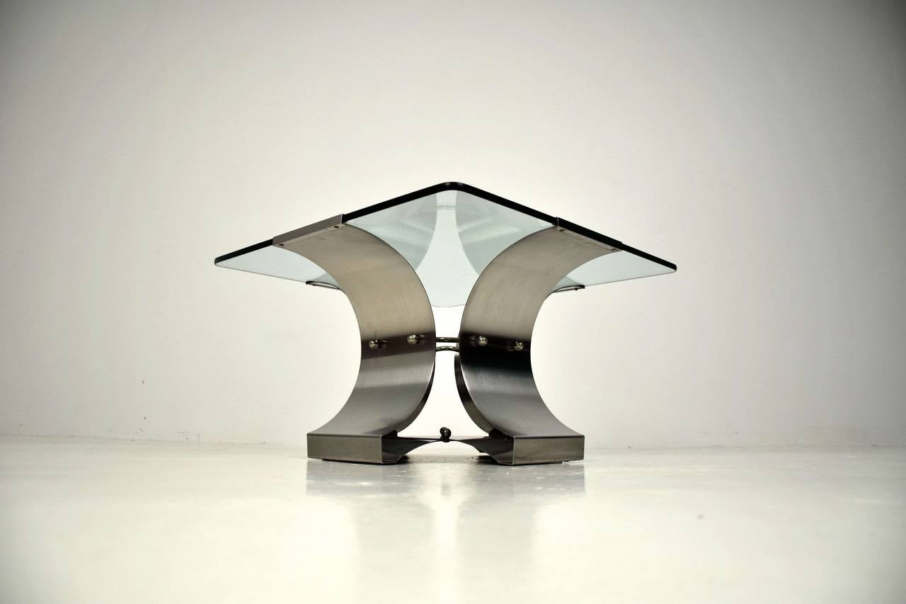 Mid-Century Modern Stainless Steel and Glass Coffee Table For Sale