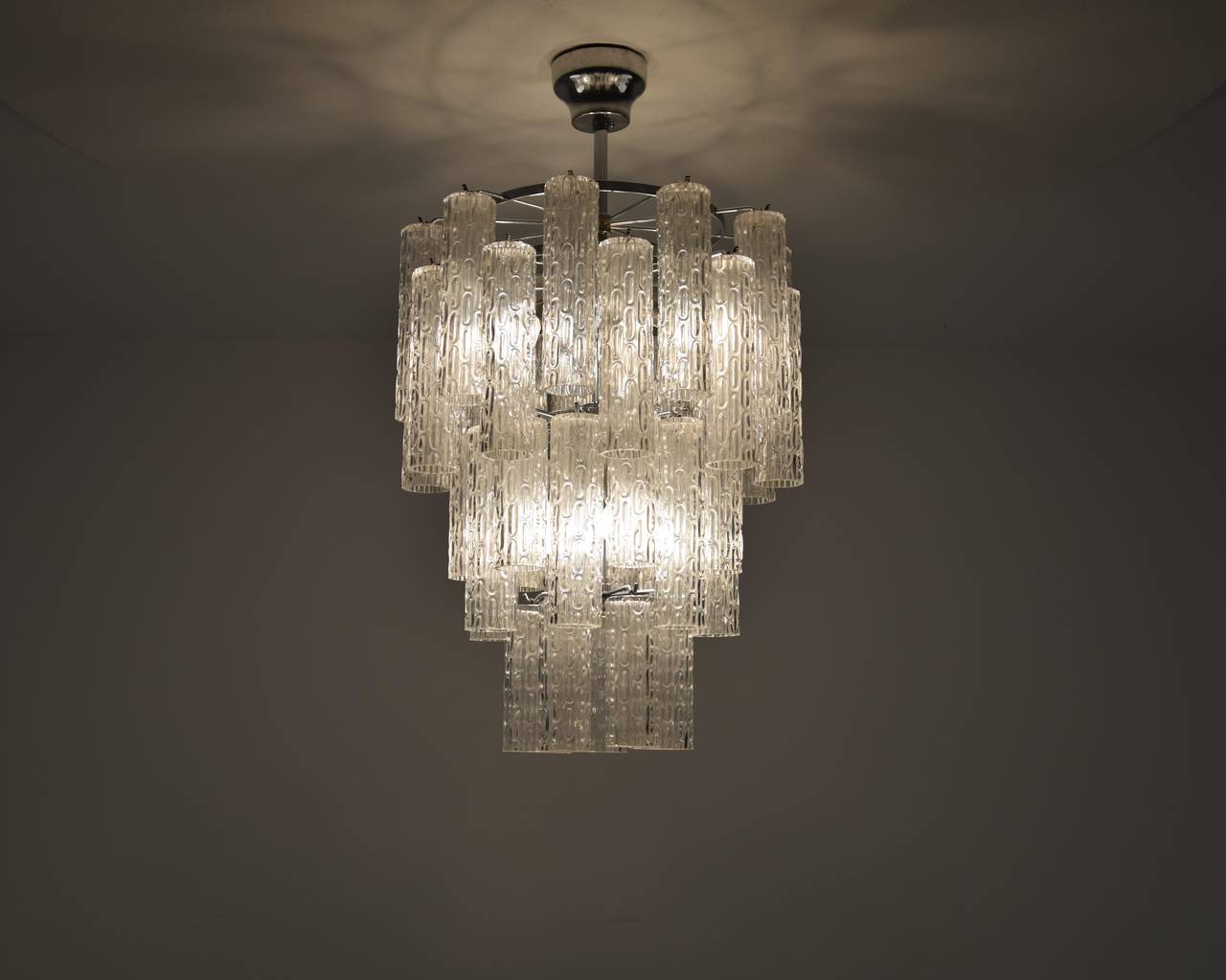 Italian Mid century Modern Textured Glass Chandelier For Sale 2