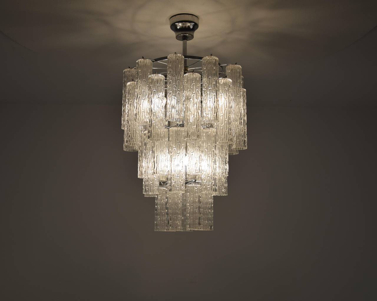 Italian Mid century Modern Textured Glass Chandelier For Sale 3