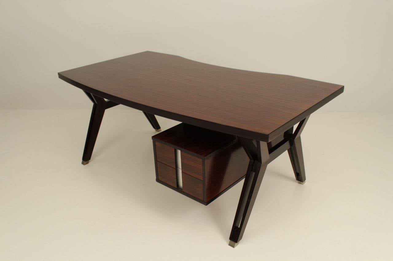 Mid-Century Modern Ico Parisi Mid-century Modern Jatoba Executive 6 Pieces Office Desk.