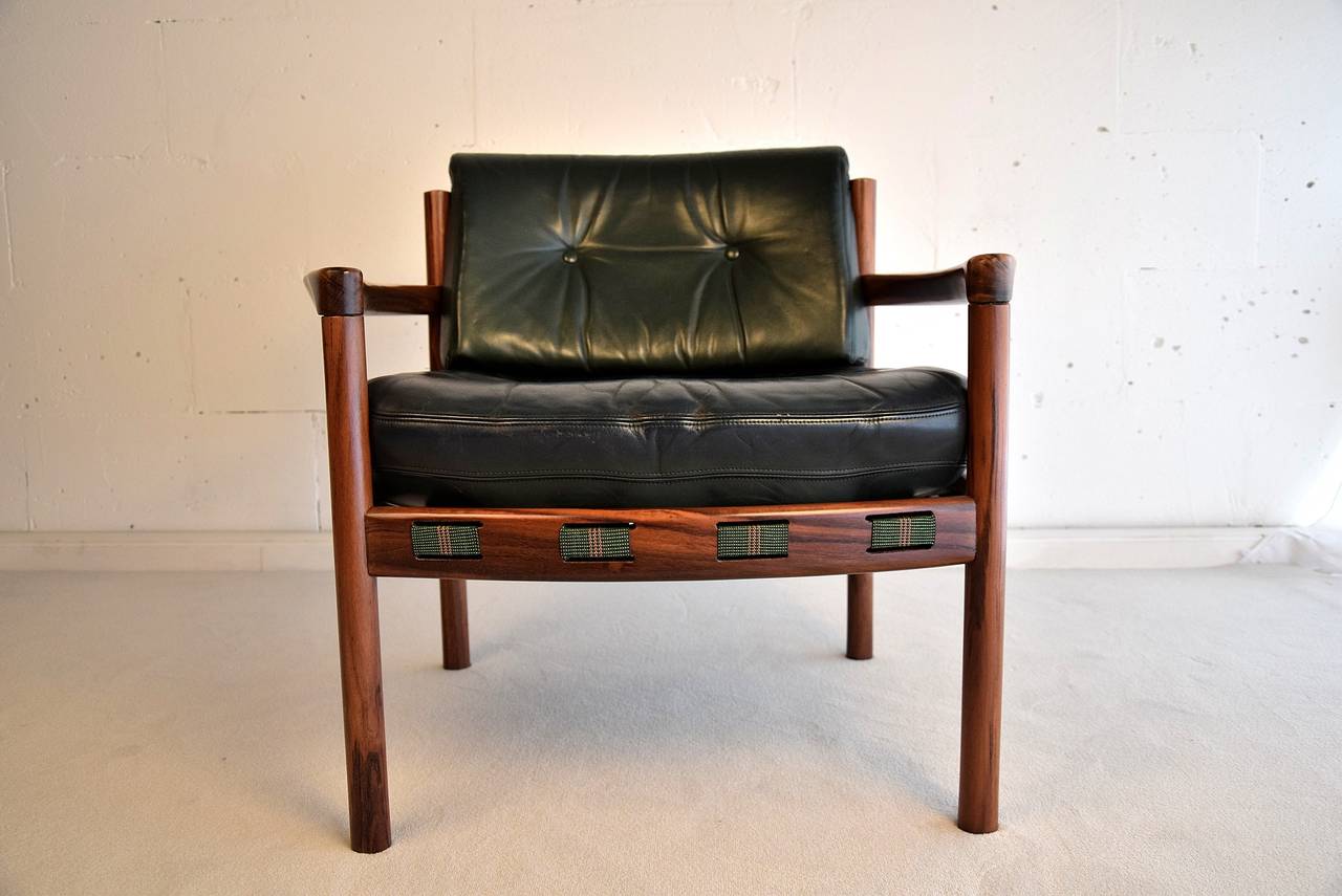 Leather 1960s Rosewood Armchair by Arne Norell